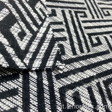 Tessuto jacquard geometrico bianco nero in maglia di viscosa/poliestere